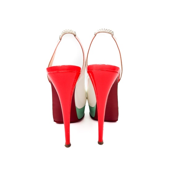 Christian Louboutin White Patent Leather Fetish Peep Slingback Heels EU 37.5 - Picture 5 of 8